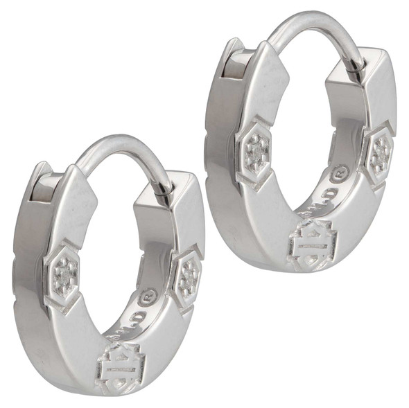 Harley-Davidson Womens Bar & Shield Cirque Huggie Hoop Earrings, Sterling Silver - Wisconsin Harley-Davidson