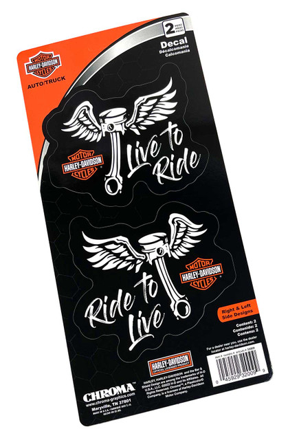 Harley-Davidson 2-Piece Winged Piston Large Decals - Black & White - 6 x 12 in. - Wisconsin Harley-Davidson