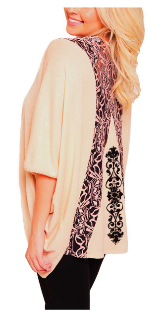 Harley-Davidson Women's Floral Laced 3/4 Sleeve Open Front Cardigan, Natural - Wisconsin Harley-Davidson