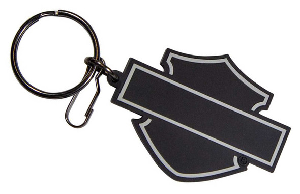 Harley-Davidson PVC Key Chain, Silhouette Bar & Shield Logo - Black & Gray - Wisconsin Harley-Davidson