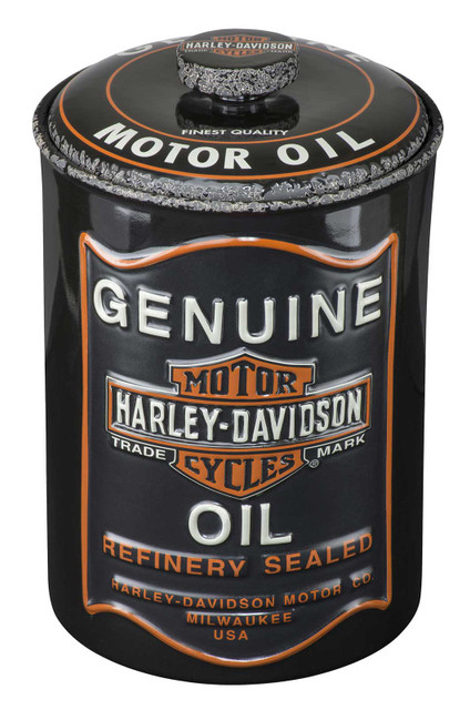 Harley-Davidson Trademark Bar & Shield Oil Can Ceramic Sculpted Cookie Jar - Wisconsin Harley-Davidson