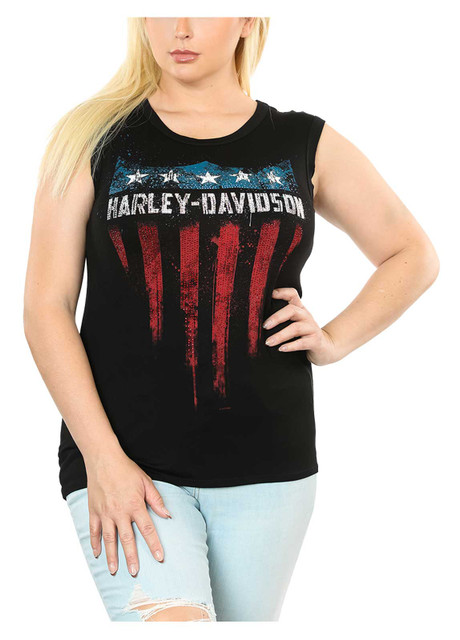 Harley-Davidson Women's Shield of Freedom Bling Crew-Neck Sleeveless Tank Top - Wisconsin Harley-Davidson