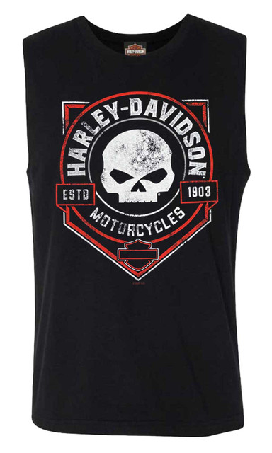 Harley-Davidson Men's Ragged Willie G Skull Sleeveless Cotton Muscle Tee - Black - Wisconsin Harley-Davidson