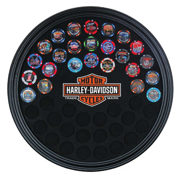 Harley-Davidson Trademark Bar & Shield Round Poker Chip Frame - Holds 47 Chips - Wisconsin Harley-Davidson