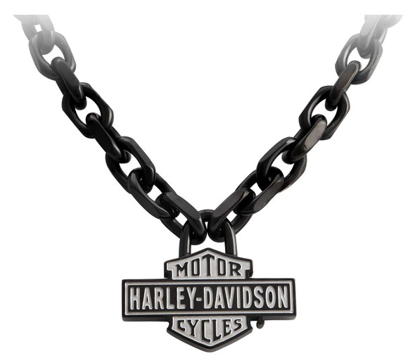 Harley-Davidson Men's Vintage B&S Large Link Necklace - Black Stainless Steel - Wisconsin Harley-Davidson