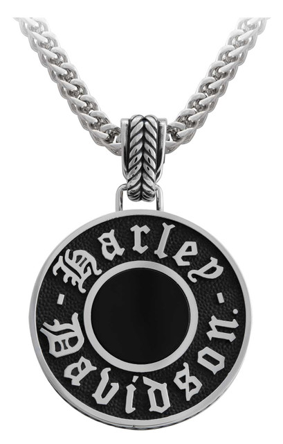 Harley-Davidson Men's Black Onyx Circle Box Chain Necklace - Stainless Steel - Wisconsin Harley-Davidson