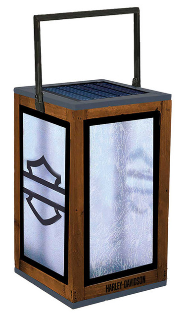 Harley-Davidson Rechargeable Solar Lantern, Frosted Silhouette Bar & Shield Logo - Wisconsin Harley-Davidson