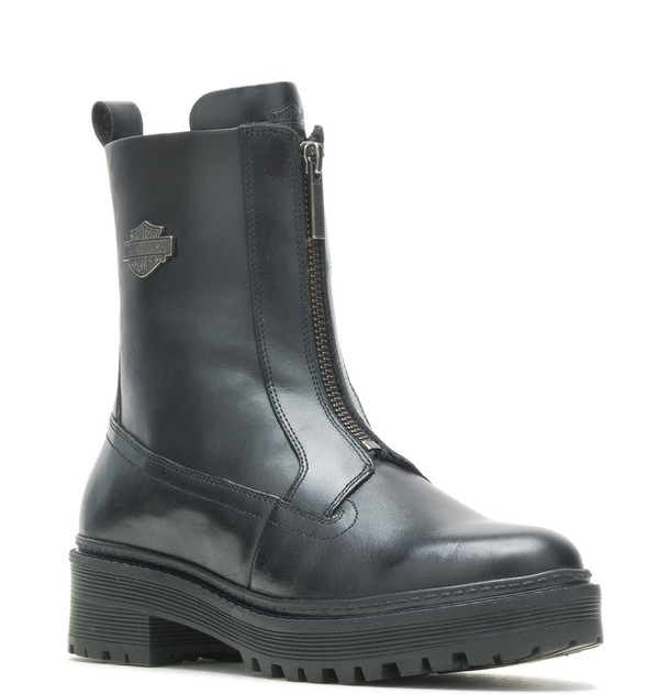Harley-Davidson Women's Carney Front-Zip Black Leather Fashion Boots D84785 - Wisconsin Harley-Davidson