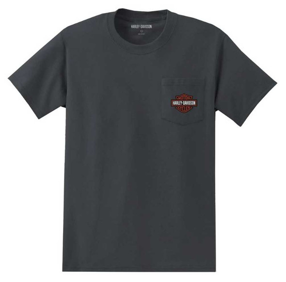 Harley-Davidson Men's B&S Logo Short Sleeve Pocket Tee- Charcoal Gray 99059-22VM - Wisconsin Harley-Davidson