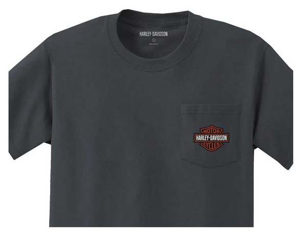 Harley-Davidson® Men's B&S Logo Short Sleeve Pocket Tee- Charcoal
