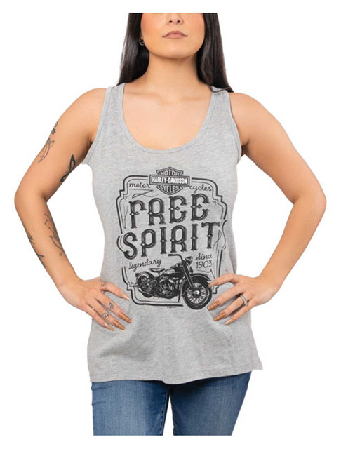 Harley-Davidson Womens Flathead Free Sleeveless Full Back Tank Top, Heather Gray - Wisconsin Harley-Davidson
