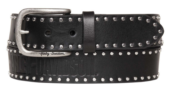 Harley-Davidson Women's H-D Script & Studded Genuine Leather Belt - Black - Wisconsin Harley-Davidson