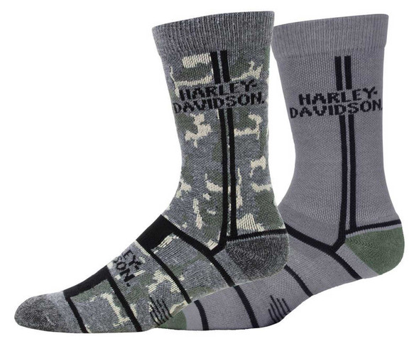 Harley-Davidson Men's 2-Pack Performance Camo & Striped Riding Crew Socks- Gray - Wisconsin Harley-Davidson