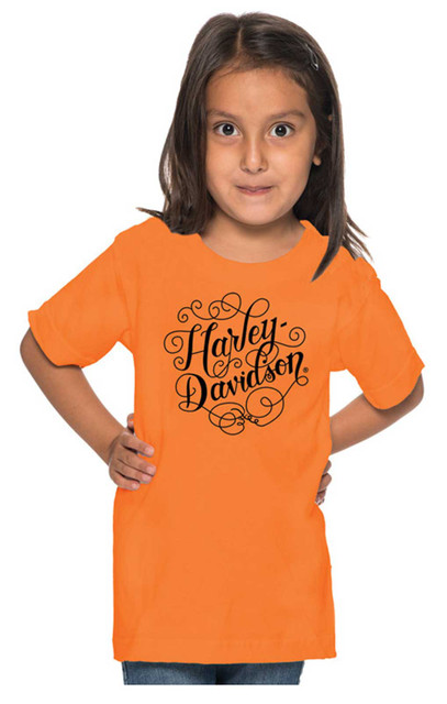Harley-Davidson Girl's Sweet Script Short Sleeve Tee, Toddler & Youth - Orange - Wisconsin Harley-Davidson