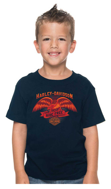Harley-Davidson Boy's Smirk Short Sleeve Cotton Tee, Toddler & Youth, Navy - Wisconsin Harley-Davidson