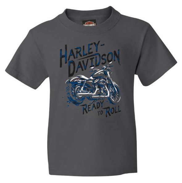 Harley-Davidson Boy's Ready To Roll Short Sleeve Toddler Cotton Tee - Charcoal - Wisconsin Harley-Davidson