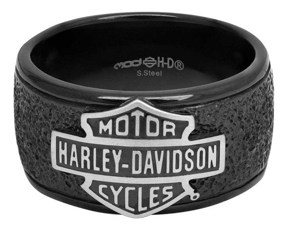 Harley-Davidson Men's Bar & Shield Off-Road Wide Band Ring, Black Steel HSR0049 - Wisconsin Harley-Davidson