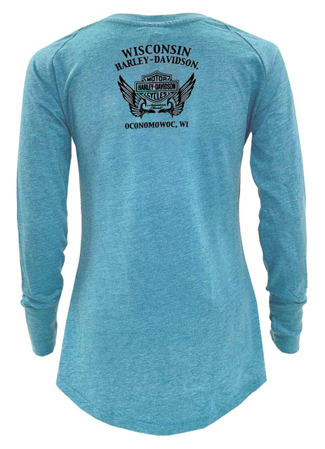 Harley-Davidson® Women's Sum Drawn Long Sleeve Raglan Poly-Blend Shirt -  Blue