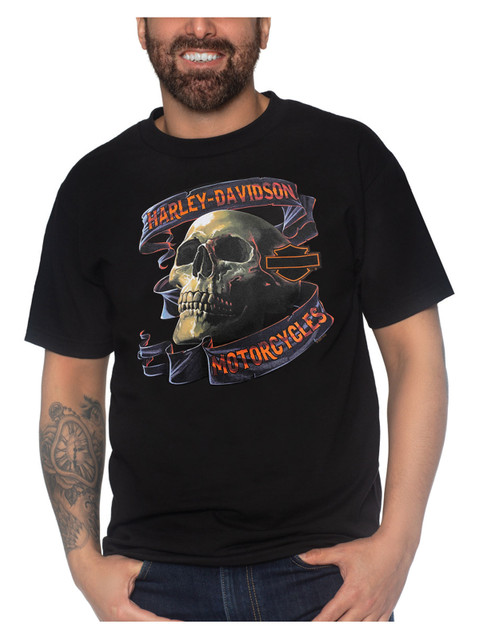 Harley-Davidson Men's Fall Skull Short Sleeve Crew-Neck T-Shirt - Solid Black - Wisconsin Harley-Davidson