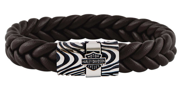 Harley-Davidson Men's Driftwood B&S Flat Braided Leather Bracelet - Brown - Wisconsin Harley-Davidson