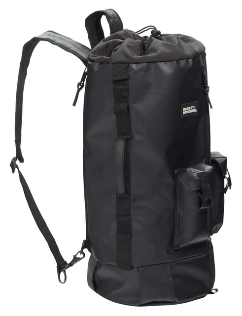Harley-Davidson Water-Resistant Drawstring Hybrid Duffel Bag/Backpack - Black - Wisconsin Harley-Davidson