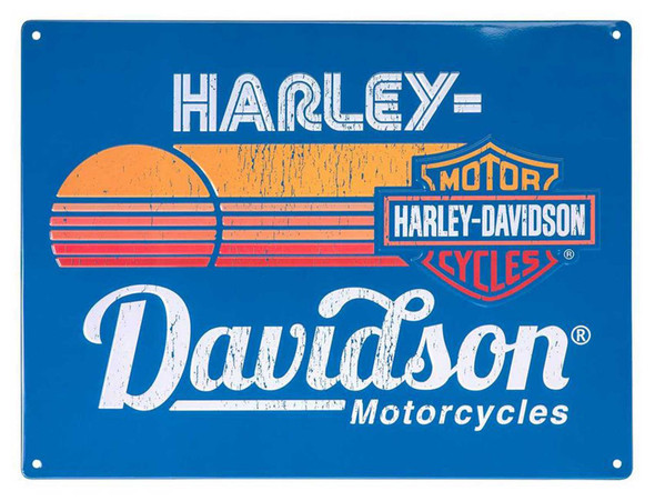 Harley-Davidson Embossed Tin Sign, Bar & Shield Sunset Logo, 15.75 x 12 inches - Wisconsin Harley-Davidson