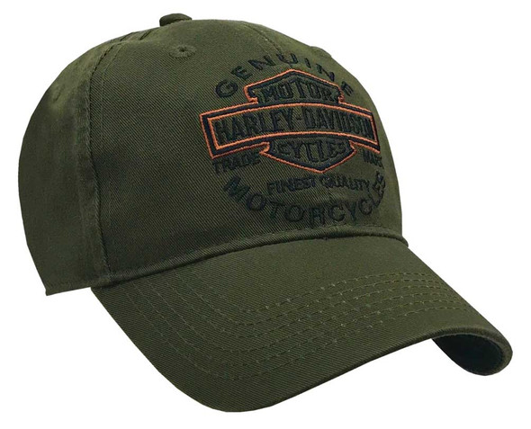 Harley-Davidson Men's Embroidered Long Bar & Shield Baseball Cap, Olive - Wisconsin Harley-Davidson