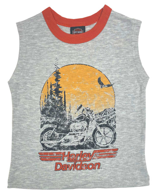 Harley-Davidson Little Boys' Distressed Sleeveless Toddler Muscle Tee - Gray - Wisconsin Harley-Davidson