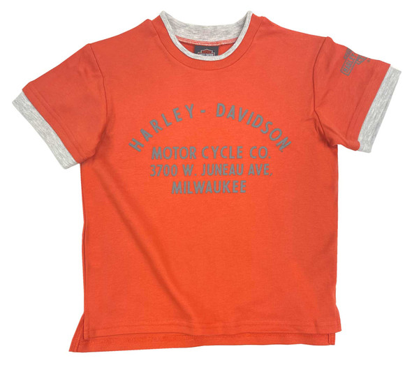 Harley-Davidson Little Boys' Double Layered Short Sleeve Tee - Orange/Gray - Wisconsin Harley-Davidson