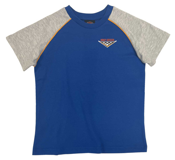 Harley-Davidson Little Boys' Colorblocked Short Sleeve Raglan Toddler Tee - Blue - Wisconsin Harley-Davidson