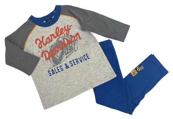 Harley-Davidson Little Boys' 2-Piece Toddler 3/4 Sleeve Tee & Pant Set, Gray - Wisconsin Harley-Davidson