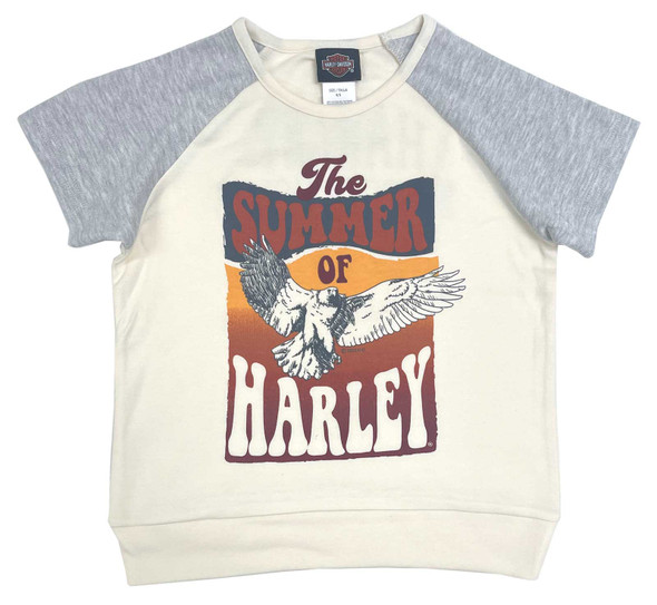 Harley-Davidson Big Girls' Relaxed Fit Short Sleeve Knit Tee - Cream & Gray - Wisconsin Harley-Davidson