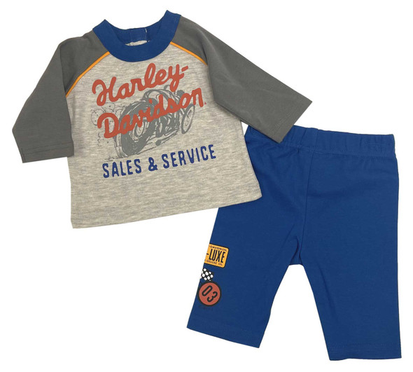 Harley-Davidson Baby Boys' 2-Piece Newborn 3/4 Sleeve Tee & Pant Set, Gray/Blue - Wisconsin Harley-Davidson