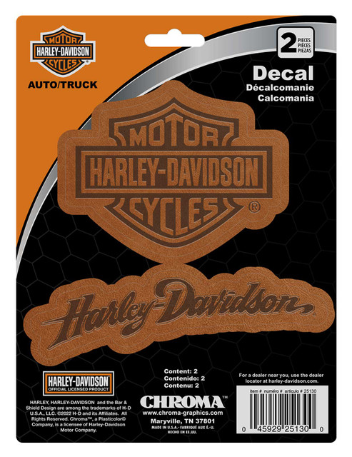 Harley-Davidson Bar & Shield Logo Leather Look Decals - Brown - 6 x 8 in. - Wisconsin Harley-Davidson