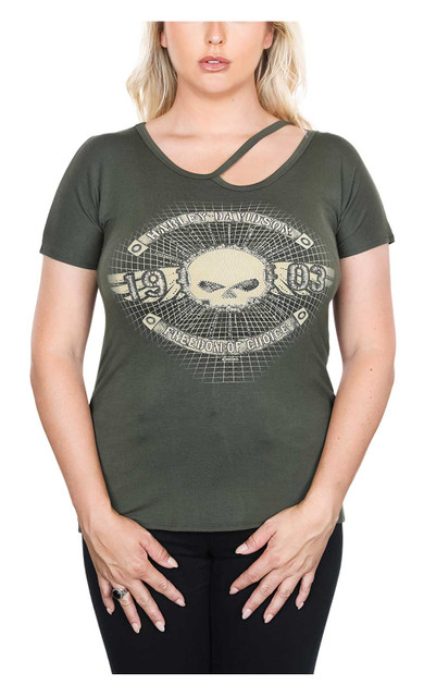 Harley-Davidson Women's Embellished Skull Cutout Round Neck Short Sleeve Tee - Wisconsin Harley-Davidson