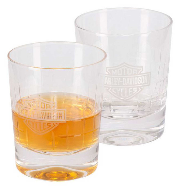 Harley-Davidson Crystal Double Old Fashion Set, Frosted Logos, Set of Two 12 oz - Wisconsin Harley-Davidson