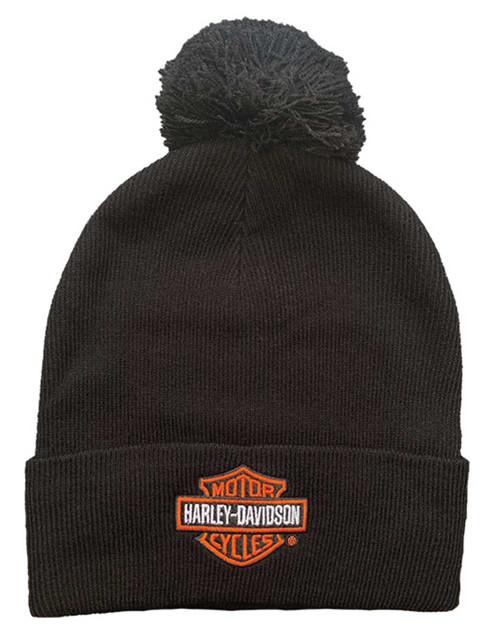 Harley-Davidson Men's Embroidered Bar & Shield Logo Pom Cuff Beanie Hat - Black - Wisconsin Harley-Davidson