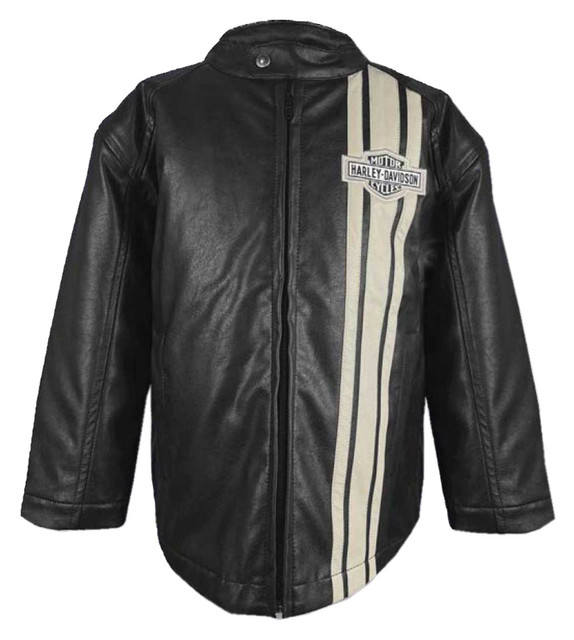 Harley-Davidson Little Boys' Striped B&S Faux Leather Racer Jacket - Black - Wisconsin Harley-Davidson