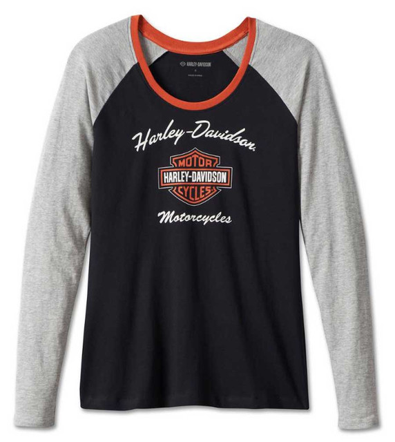Harley-Davidson Women's First-Class Long Sleeve Raglan Tee - Black 99022-23VW - Wisconsin Harley-Davidson