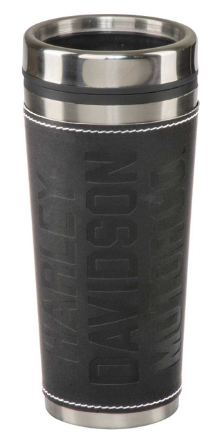 Harley-Davidson Travel Mug, Leather Wrapped Double-Wall Stainless Steel - 16 oz. - Wisconsin Harley-Davidson
