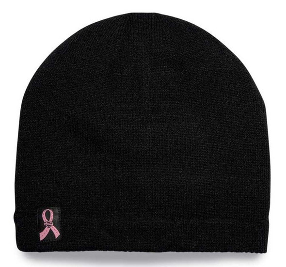 Harley-Davidson Women's Pink Label Patch Knit Beanie Hat - Black 97665-23VW - Wisconsin Harley-Davidson