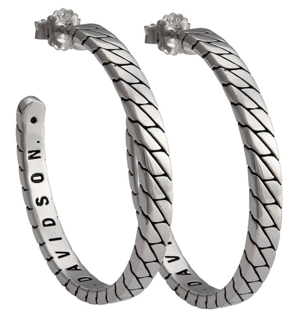 Harley-Davidson Women's Flat Chain Large Hoop Earrings - Stainless Steel - Wisconsin Harley-Davidson