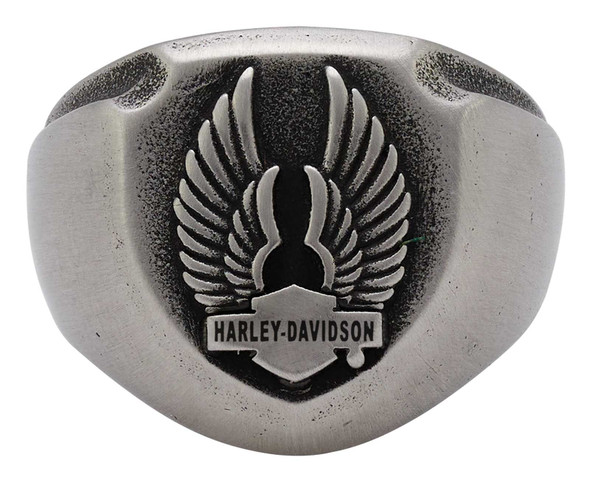 Harley-Davidson Men's Deadlock Wings B&S Band Ring - Silver Stainless Steel - Wisconsin Harley-Davidson
