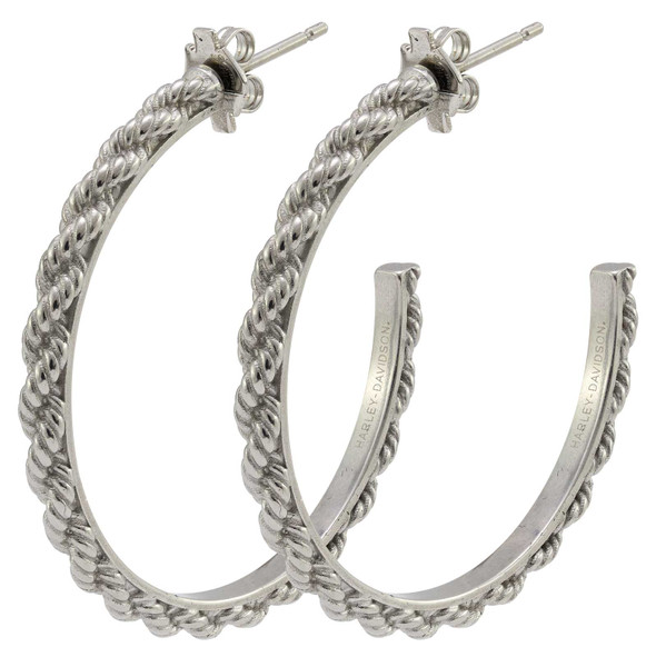 Harley-Davidson Women's Sculpted Rope Large Hoop Earrings - Stainless Steel - Wisconsin Harley-Davidson