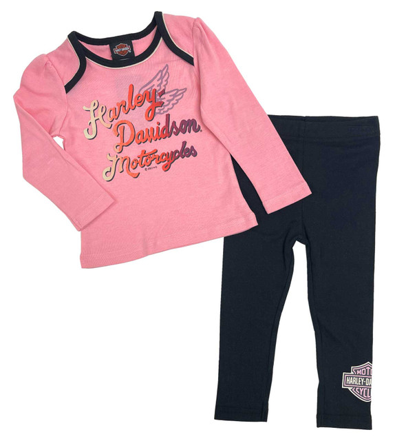 Harley-Davidson Little Girls' 2 Piece Toddler Long Sleeve Tee & Knit Pant Set - Wisconsin Harley-Davidson