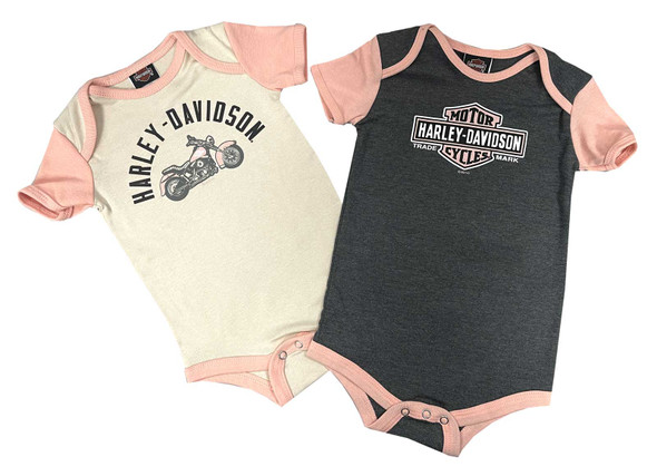 Harley-Davidson Baby Girls' 2-Pack Colorblocked Rib Creeper Set - Gray/Pink - Wisconsin Harley-Davidson