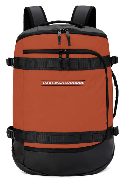 Harley-Davidson Water-Resistant Racing Travel Duffel Bag/Backpack - Rust Orange - Wisconsin Harley-Davidson