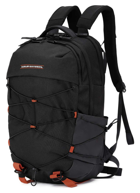 Harley-Davidson Lightweight Water-Resistant Racing Bungee Backpack - Black - Wisconsin Harley-Davidson