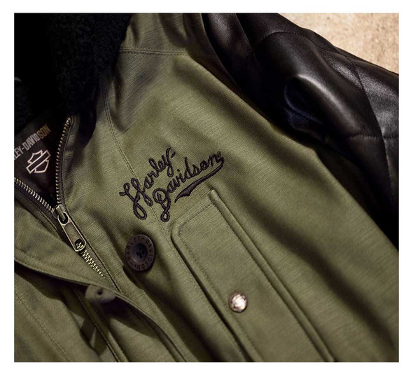 Harley-Davidson® Women's Up North Parka w/ Leather Sleeves - Green