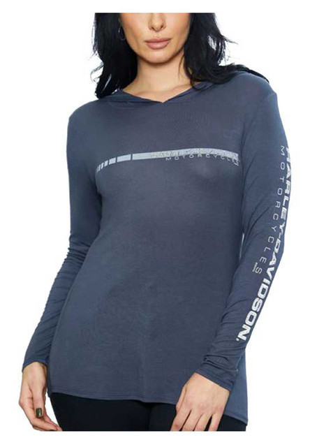 Harley-Davidson Women's Speed Reel Long Sleeve Hooded Shirt - Dark Gray - Wisconsin Harley-Davidson